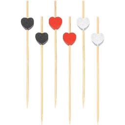 Пика бамбуковая для канапе 12 см Сердце красн/черн/бел (100 шт.упак)