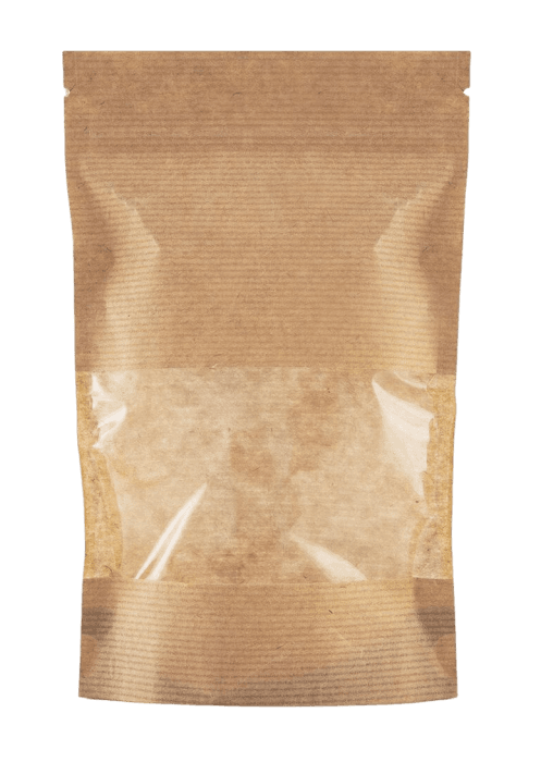 Пакет Дой-пак 105*150 "30+30" мм бумажный с окном 40 мм zip-lock КРАФТ