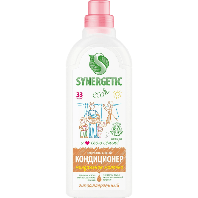 Кондиционер-ополаскиватель для белья 1 л SYNERGETIC Миндальное молочко