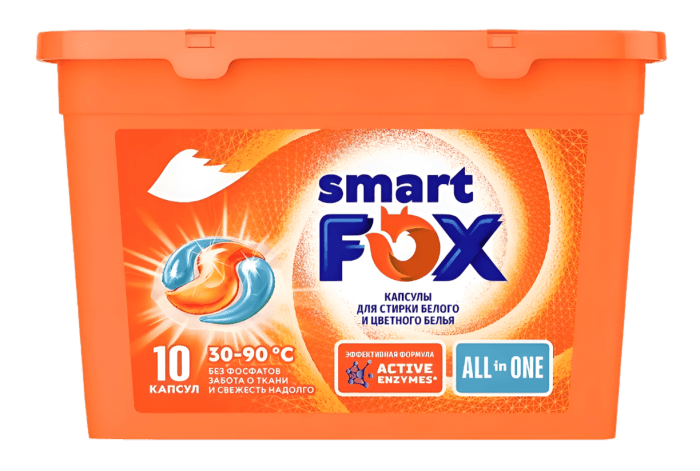 Капсулы для стирки белья SMART FOX (10 шт.упак), ALL IN ONE Капсулы для стирки белья SMART FOX (10 шт.упак), ALL IN ONE